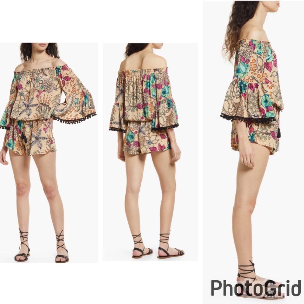 Anthropologie Raga Off Shoulder Bell Sleeve Romper NWT